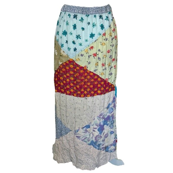 Sacred Threads Boho Patchwork Maxi Skirt Hippie Gypsy Festival Elastic Waist S/M - Picture 3 of 7